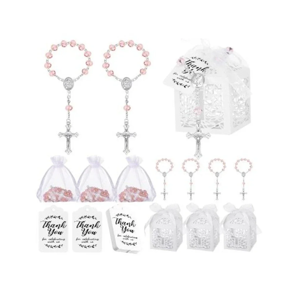 100 Baptism Favors Mini Rosary Favors Communion Rosario Wedding Pink